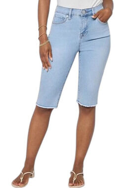 DG2 by Diane Gilman Women's Denim Fray Hem Bermuda Short Chambray - Regular